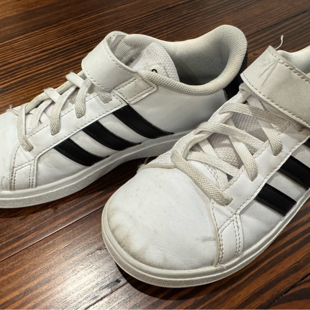adidas White and Black Sneakers with Classic Design and Velcro Strap - Picture 1 of 5